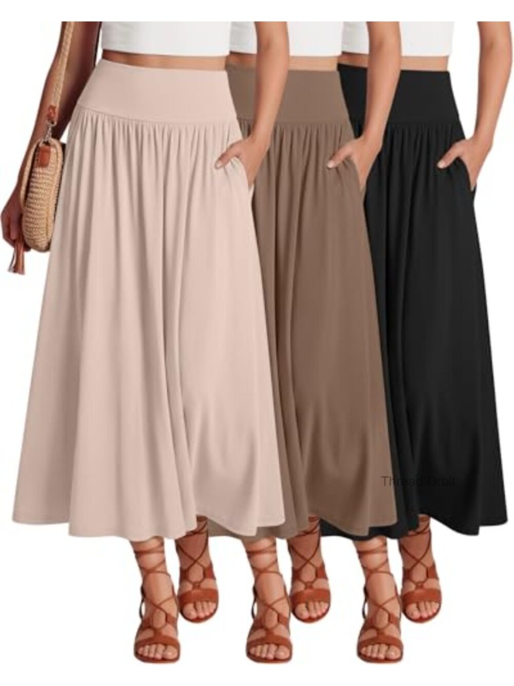 Women's Maxi Skirts 3 Pack Pleated A-Line Long Flow Ankle Length